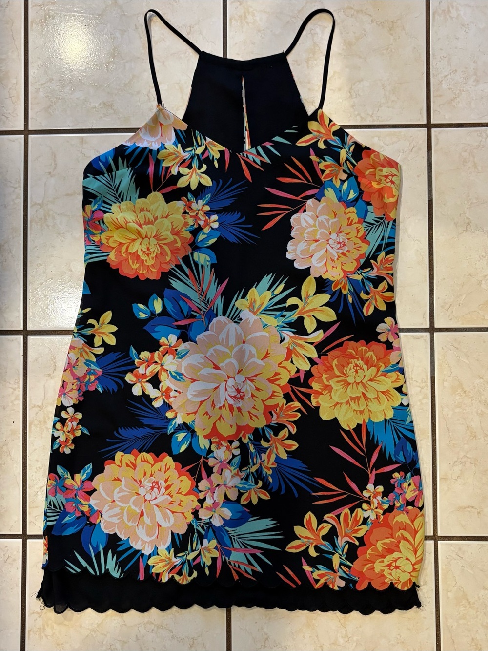 Floral Halter Slip Dress - reversible floral and black size small/medium